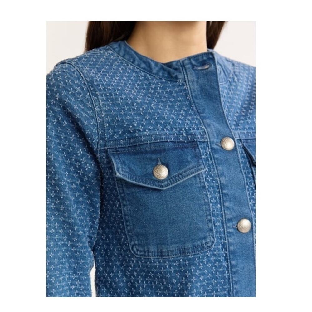 Time and Tru Clip Dot Denim Collarless Jacket size M/L - Picture 5 of 9